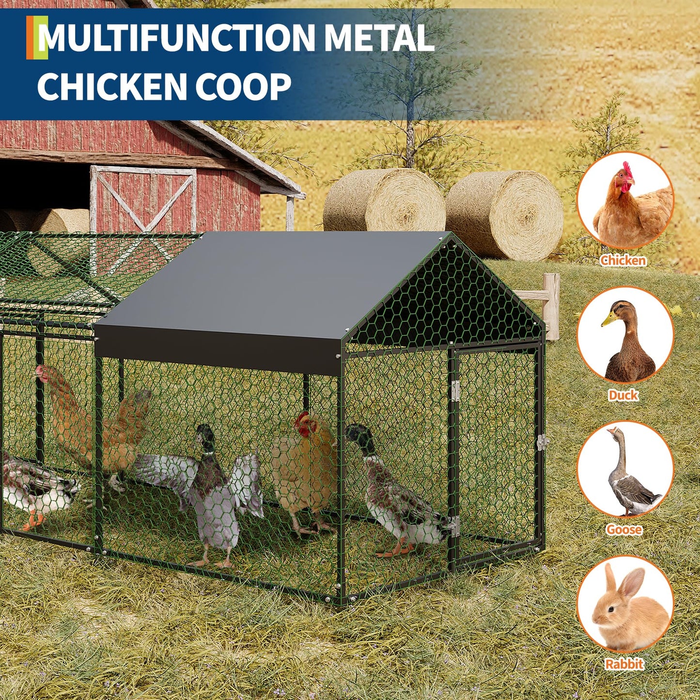 Metal Chicken Coop,160" x40x40 Heavy Duty Walk-in Chicken Runs with Waterproof and Anti-Uv Cover,Portable Poultry Cage Hen House Outdoor Backyard Farm Playpen Exercise Pen for Rabbit Duck