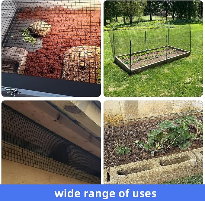 Black PVC Vinyl Coated Wire Mesh Hardware Cloth 1/2 inch 36 x 100 ft 19 Gauge, Double-Layer Rust-Proof Design, Easy to Bend and Durable, Chicken Wire Mesh, Tree Guard, Rodent Wire