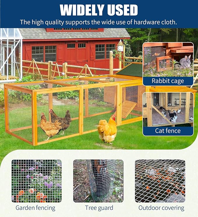 Hardware Cloth 1/2 Inch 24 in x 100 ft 19 Gauge, Hot Dip Galvanized Wire Mesh Rolls Welded Chicken Wire Fencing for Chicken Coop Barrier, Poultry Netting Cage Wire Fence(1/2 inch 24''× 100')