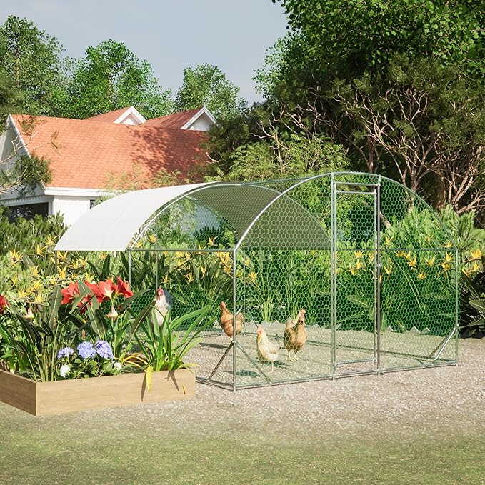 Large Metal Chicken Coop, Walk-in Chicken Run Pen with Waterproof Anti-UV Cover, Dome Roof Poultry Cage for Outdoor, Backyard, Farm (9.84'L x 13.12'W x 6.56' H)