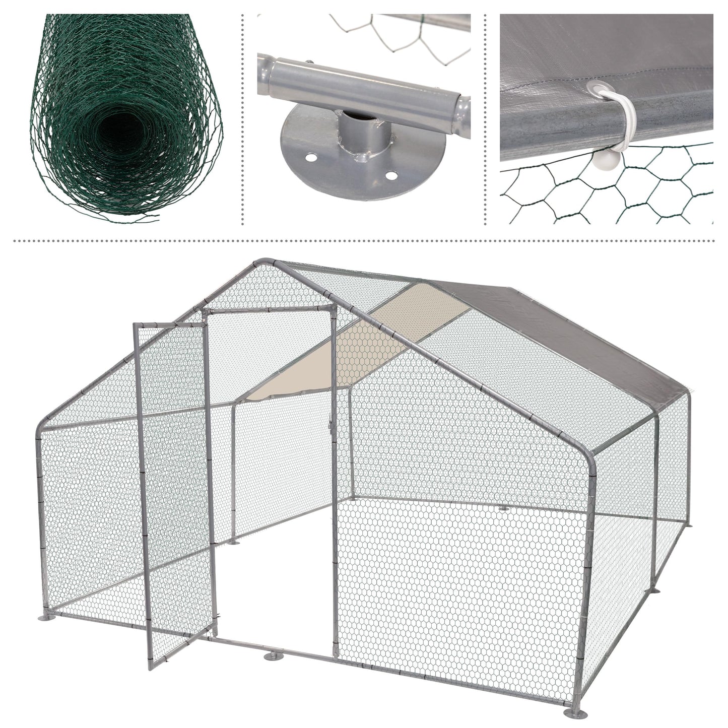 Chicken Coop - Large 13x9x6-Foot Chicken Run with Waterproof Cover and Lockable Door - Metal Chicken Coop for Ducks, Geese, or Rabbits by Pure Garden