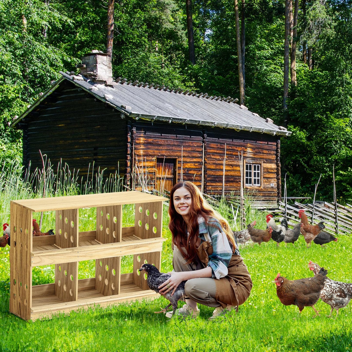 Briwooody Wooden Chicken Nesting Boxes 6 Compartments Chicken Nesting Boxes for Chickens, Chicken Coop for Egg Collection Egg Laying for Hens, Chickens