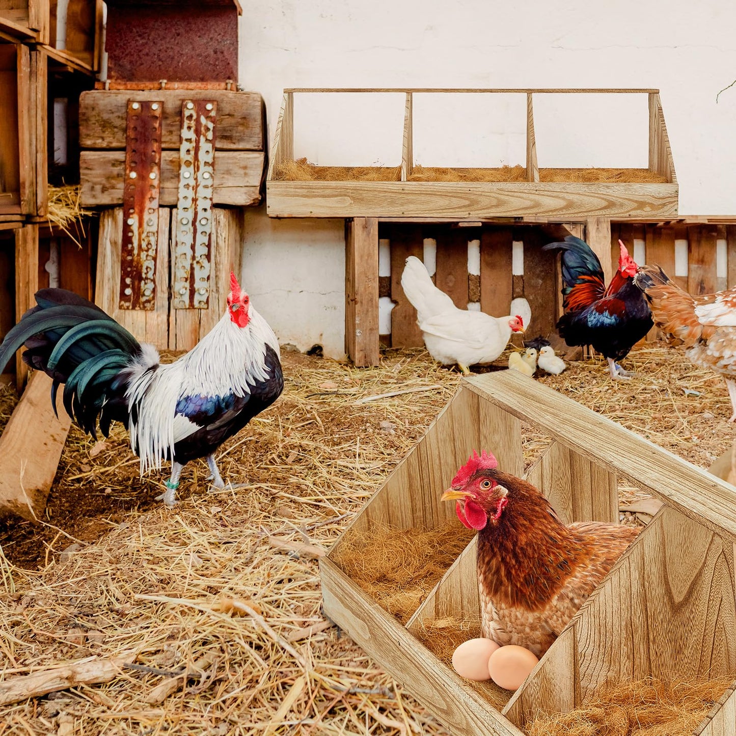 Thyle 1 Set Chicken Nesting Boxes 3 Compartment, Wood Chicken Laying Eggs Boxes Versatile Nesting Wall Mount for Hens Duck Poultry Coop Accessories