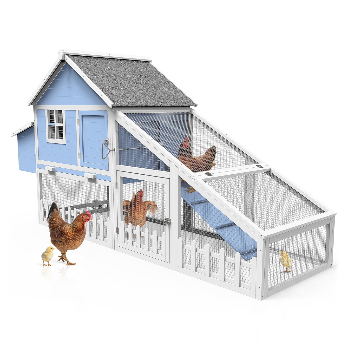 Weatherproof Wooden Chicken Coop – Indoor & Outdoor Walk-in Hen House with Run, Nesting Box, and Pull-Out Tray – Portable Backyard Poultry Cage for Easy Cleaning and Predator Protection