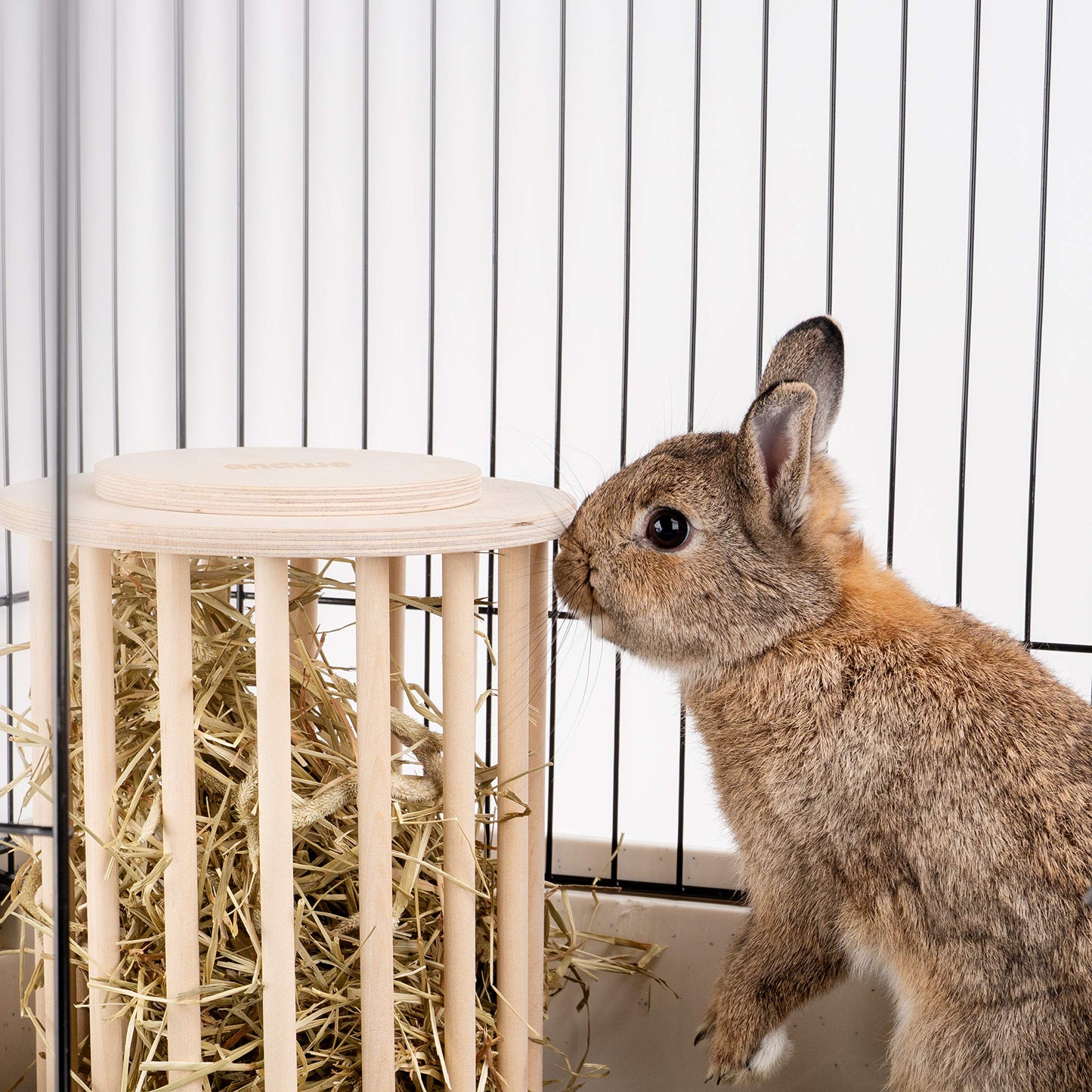 andwe Hay Feeder Less Wasted Wooden Food Feeding Rack for Rabbit Guinea Pig Chinchilla - Standing Pet-self Feeding Hay Manage