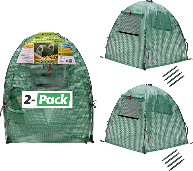 NuVue Products 24244 Pop-Open Plant Growth Accelerator Greenhouses, Mini Greenhouse Plant Tents for Severe Weather Protection, Pack of 2, Green, 22" x 22" x 22"