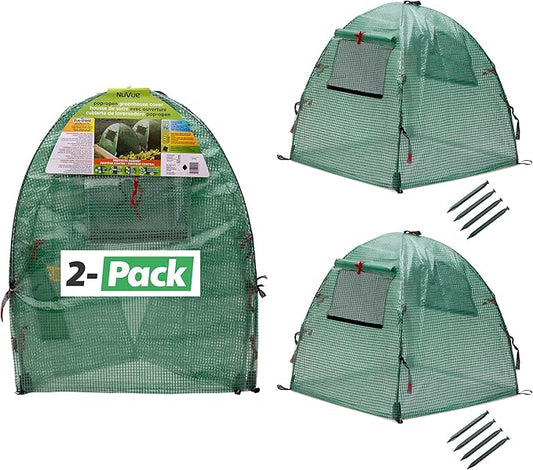 NuVue Products 24244 Pop-Open Plant Growth Accelerator Greenhouses, Mini Greenhouse Plant Tents for Severe Weather Protection, Pack of 2, Green, 22" x 22" x 22"