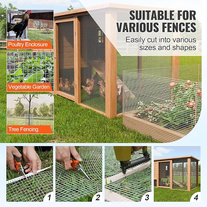 VEVOR Hardware Cloth, 1/2 inch 48in x 50 ft 19 Gauge, Hot Dipped Galvanized Wire Mesh Roll, Chicken Wire Fencing, Wire Mesh for Rabbit Cages, Garden, Small Rodents