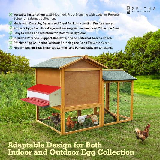 SPITHA Nesting Boxes for Chickens - 4 Hole Reverse Chicken Nesting Box Laying Eggs Coop Compartment Galvanized Stainless Steel and Plastic Nest Roll Out with Perch to 20 Hens with Lid to Protect Eggs.
