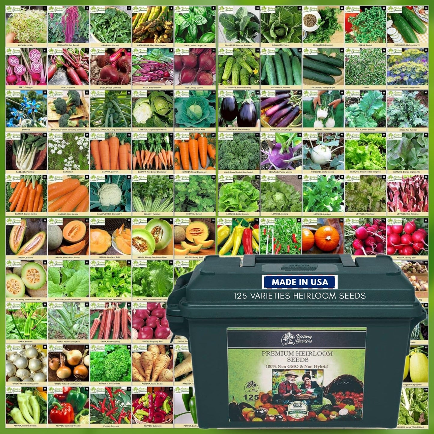Garden Seeds Vegetable Variety Pack for Planting - Grow 125 Varieties of Heirloom Non GMO Quick Sprouting Veggies - Premium Seed Vault by Victory Gardens