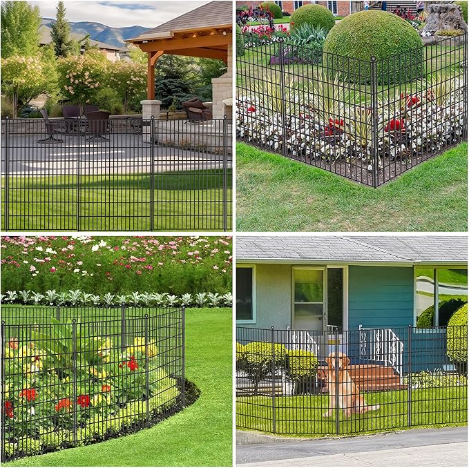 10 Panels No Dig Garden Fence, 40 in(H) X 24.2 ft(L) Metal Fence Panels, Thickened Rustproof Garden Fencing, Animal Barrier Fence for for Dogs, Rabbits, Landscape, Patio