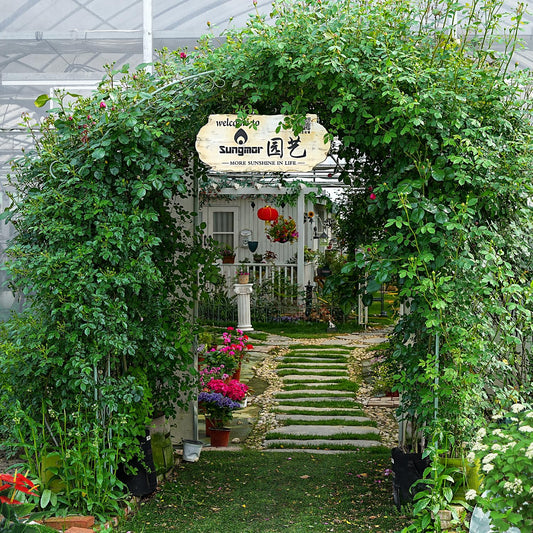 Sungmor Metal Garden Arbor, 92.5" High x 11.8" Wide Outdoor Garden Arch Trellis, Elegant Green Archway for Wedding Party Event, Climbing Plants and Vine Flowers Support, Lawn Patio Yard Decoration