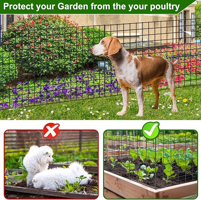 24 in x 49 Ft Welded Wire Fence Black PVC Coated Wire Mesh 2 x 3 in 14GA Garden Fence for Dog Border Fencing Roll Outdoor Animal Barrier Fence with U-Shape Hooks for Yard Plant Vegetable Protection