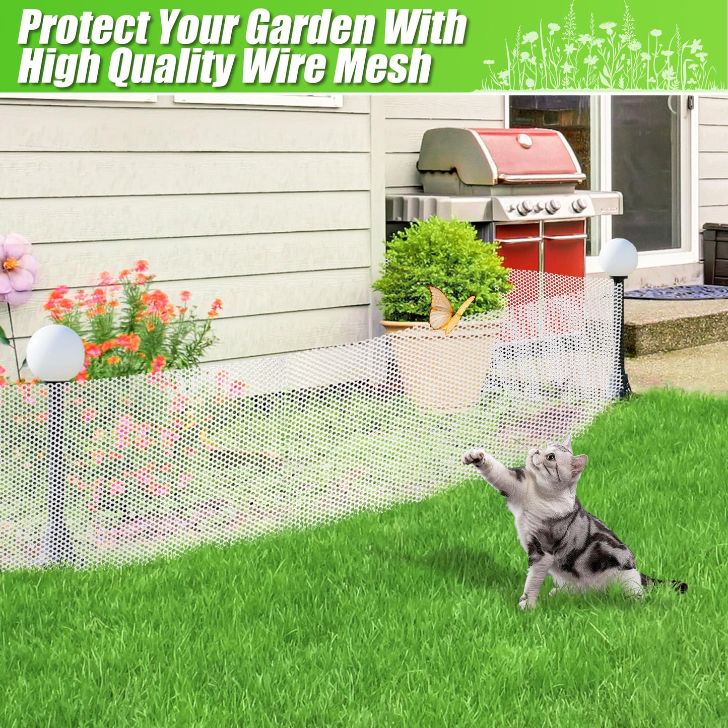 White Plastic Wire Mesh Fence Roll - 15.7IN x 20FT Plastic Chicken Wire Mesh for Poultry， Chicken Puppy Rabbit, Floral, Plastic Fence