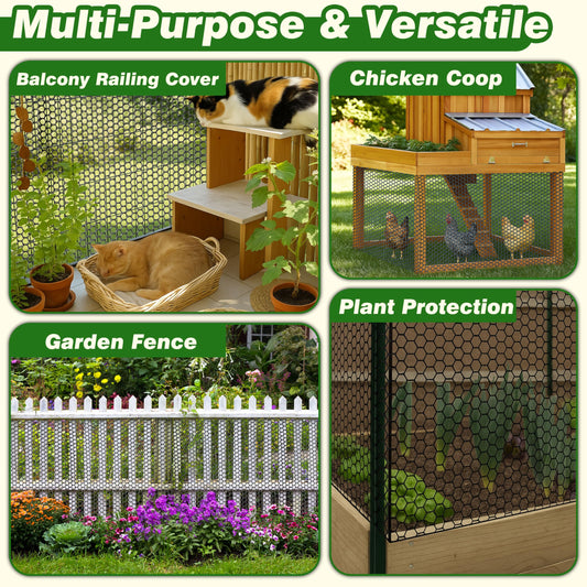 Gardzen Plastic Chicken Wire Mesh with 20pcs Ties, 16in x 10ft Durable Chicken Fence for Poultry, Garden Protection & DIY Crafting, Heavy-Duty Mesh Netting for Outdoor & Indoor Use