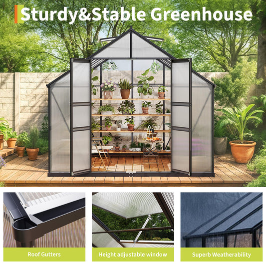 Large Greenhouse for Outdoors 8x12 FT, Polycarbonate Green House with Roof Vent and Quick Setup Structure, Aluminum Greenhouse Kit for Garden Backyard