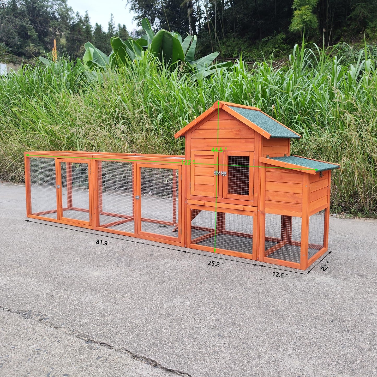 YOPTO 122" Wood Chicken Coop with Nesting Box,Outdoor Chicken Run W/Run&Perch,Wooden Large Hen House W/Ramp&Sliding Trays,Waterproof Poultry Cage W/Sloped Asphalt Roof,for Backyard Farm Use,Natural