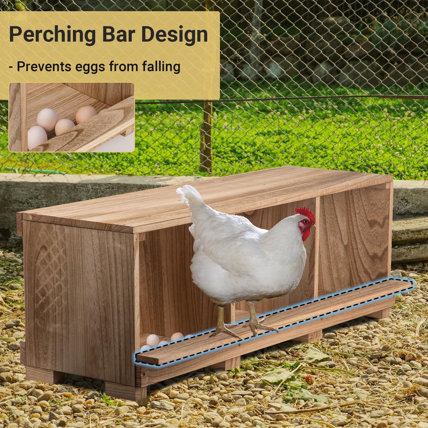 Neoaider Nesting Boxes for Chickens 3 Compartment, Wall-Mounted Wooden Chicken Nesting Box, Ensuring Comfortable Egg Laying, Preventing Egg Falls, Perfect for Backyard and Poultry Farms