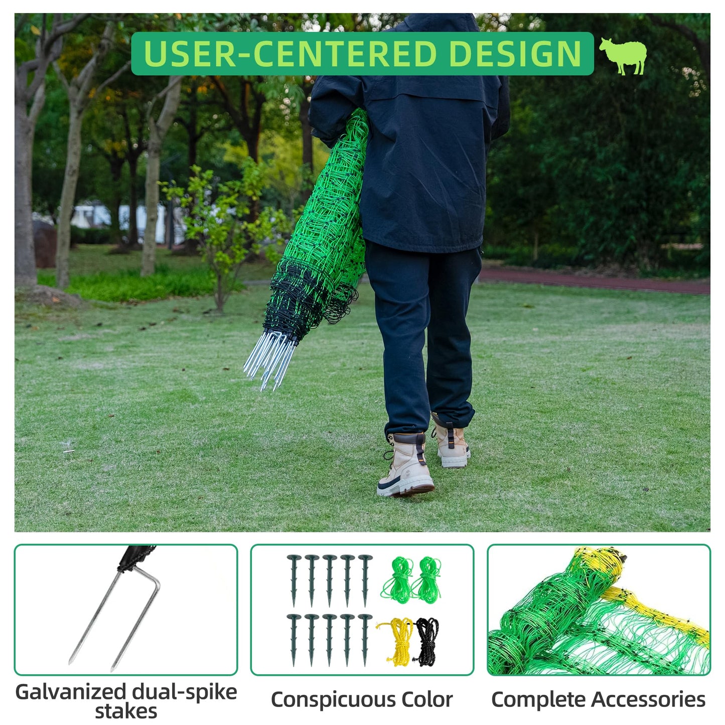 Electric Fence Netting, 49.6" H x 164' L, Portable Livestock Nets Mesh for Hog, Dogs, Deer, Goats, Larger Animals Electric Fencing for Backyards, Homesteaders, Farms, Ranches, Gardens