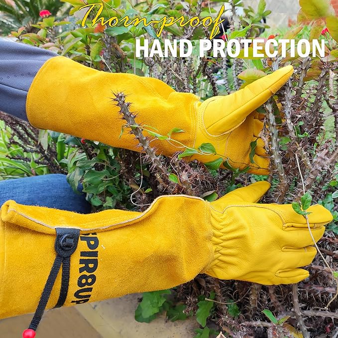 Cowhide Rose Pruning Gloves, Thorn Proof Long Gardening Gloves for Women & Men, Durable Gauntlet for Cactus Handling