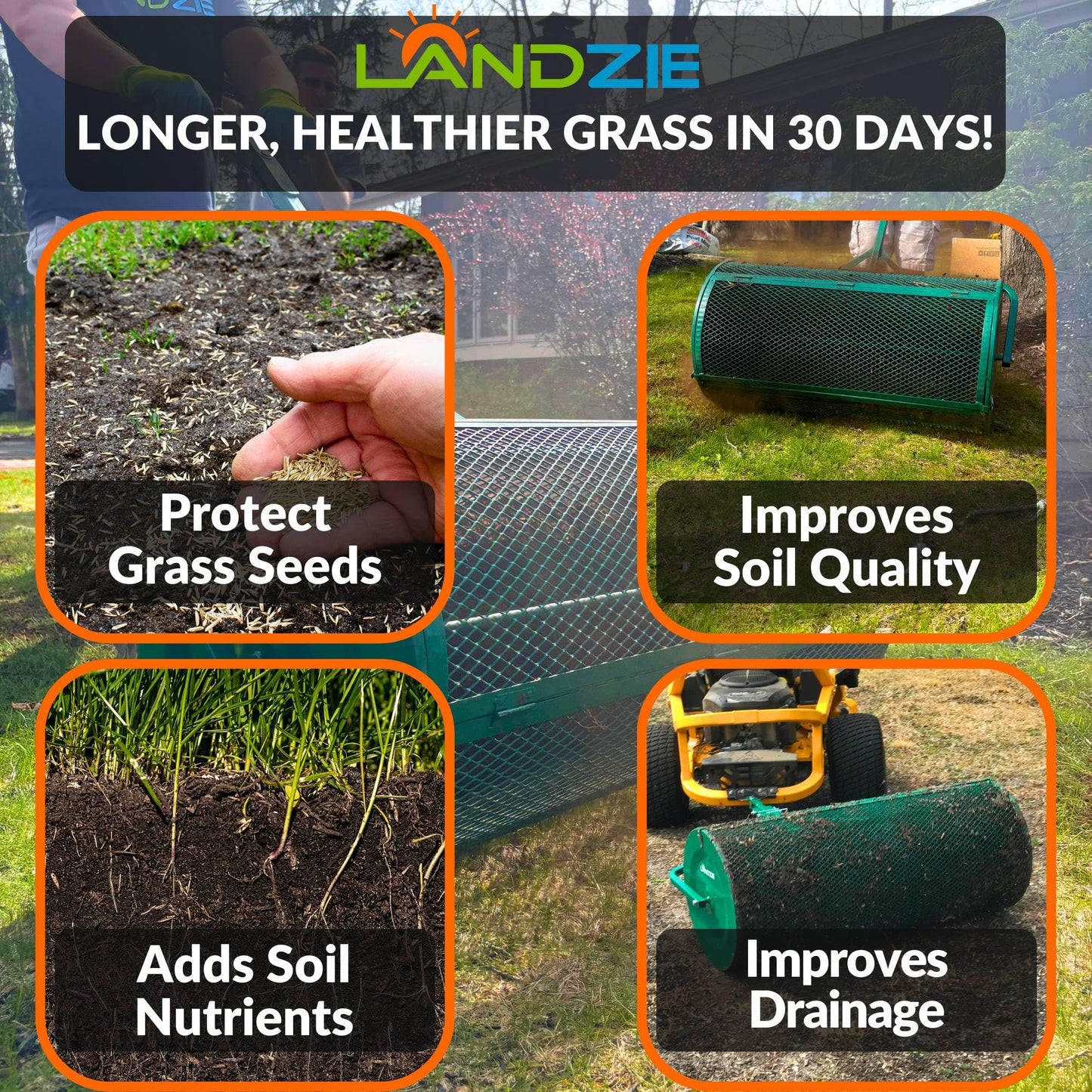 LANDZIE Lawn & Garden Spreaders - 36 Inch Heavy Duty Metal Mesh Basket Push/Tow Spreader - Compost, Peat Moss, Top Soil, Mulch - Durable Lightweight Multi-Purpose Yard Care Equipment - Manure Spreader