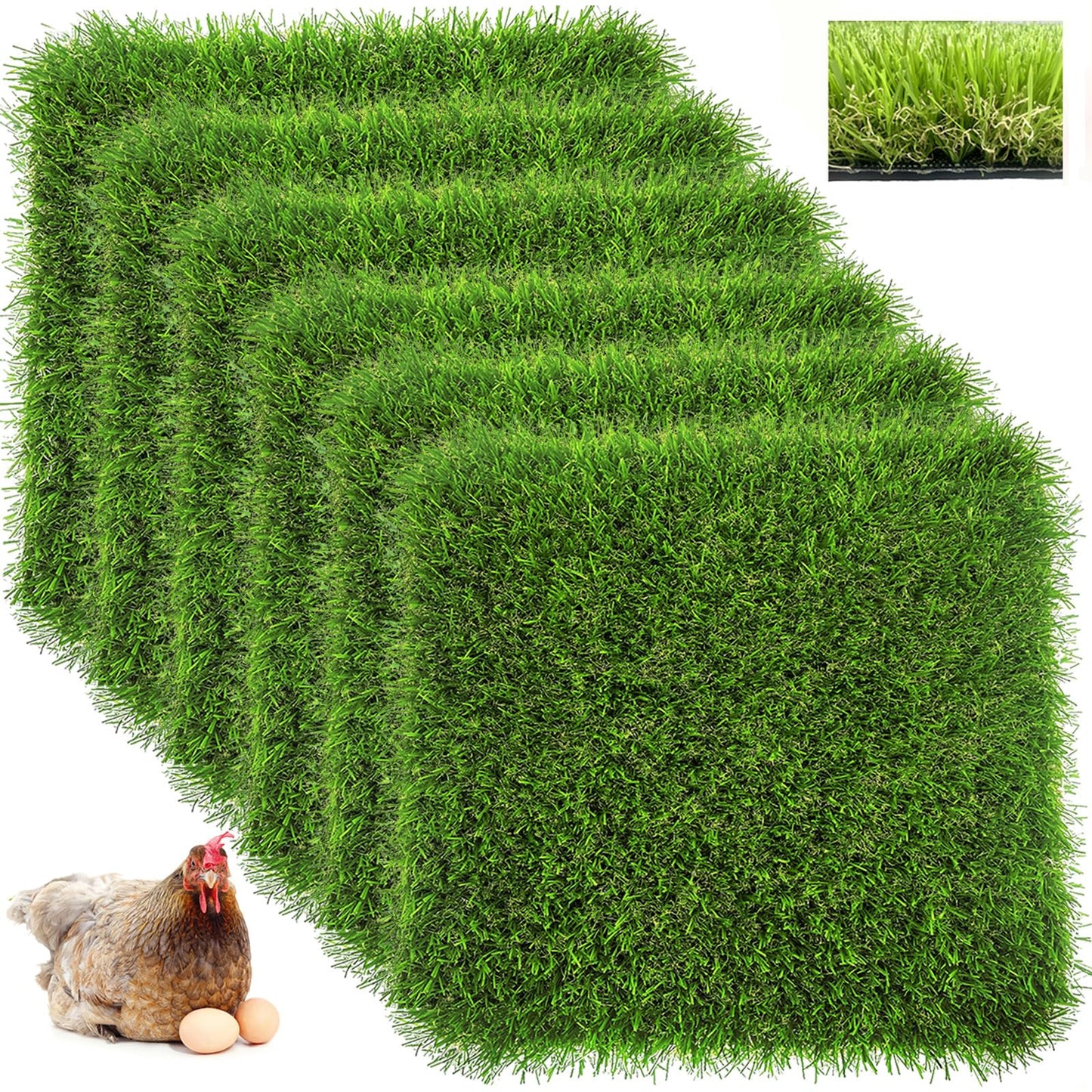 HZxoAxo 6 Pack Washable Chicken Nesting Box Pads for Laying Eggs, Artificial Grass Nesting Pads for Chicken Coop, Nesting Box Liners Bedding for Hen Lawn Indoor Outdoor - 12"x12"1.2"