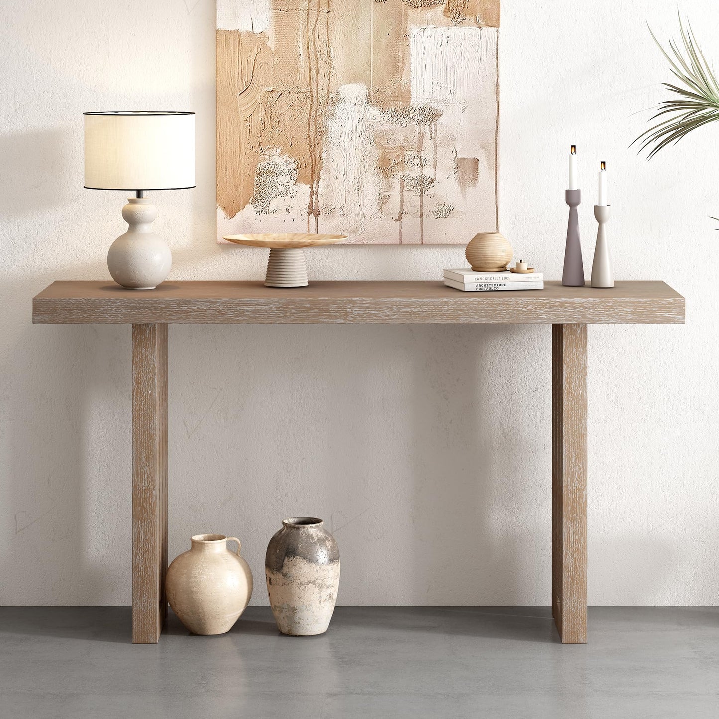 Merax Farmhouse Uniquely Designed Oak Veneer Console Table with Distinctive Side Shapes for Entryway, Hallway, Living Room, Foyer, Natural