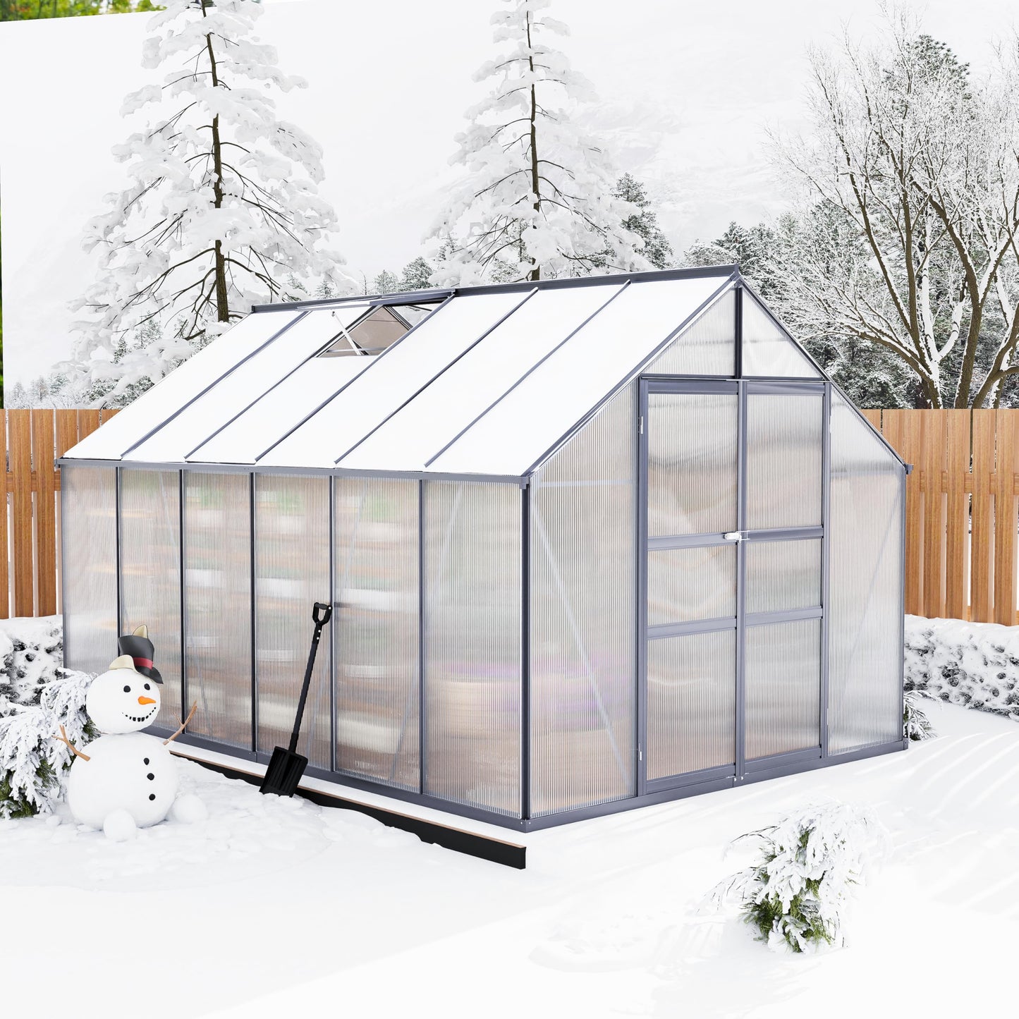 Large Greenhouse for Outdoors 8x12 FT, Polycarbonate Green House with Roof Vent and Quick Setup Structure, Aluminum Greenhouse Kit for Garden Backyard