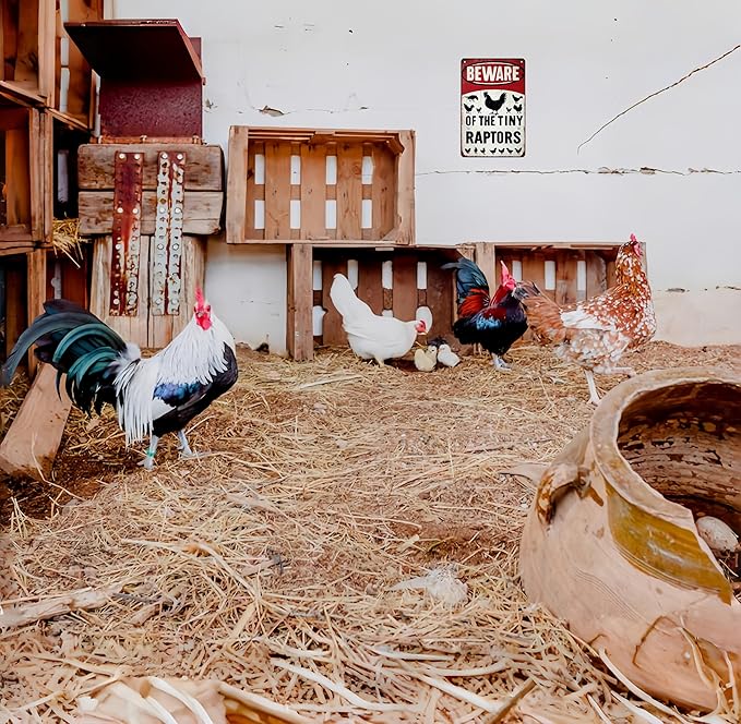 Funny Gifts for Women Chicken Lovers Farm Enthusiasts Beware of The Tiny Raptor Chicken Tin Sign for Chicken Coop Farm Kitchen Garden Yard Decor 8 X 12 Inch (3921)