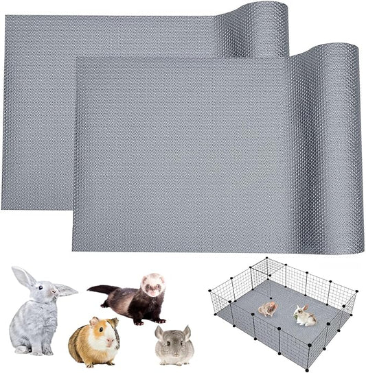 BNOSDM 2 Pcs Rabbit Cage Liner Waterproof Guinea Pig Cage Liner, Washable Small Animals Mats Reusable Floor Protect Pad Playpen Mats for Rabbit Dog Chinchilla Guinea Pig Ferret, 118x18Inch, Grey