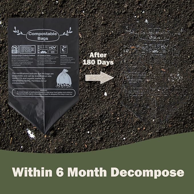 Compostable Portable Toilet Bags, 5 Gallon 20Liter Extra Thick 0.87 Mils Compost Black Garbage Bags for Toilet Chair with US BPI ASTM D6400 and Europe OK Compost Home Certified 45 Counts