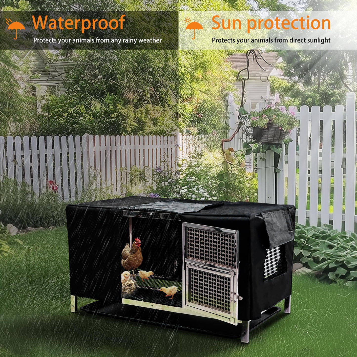BingoPaw Outdoor Chicken Coop Cage: Heavy Duty Stainless Steel Chicken Coop Poultry Crate with Waterproof Cover - Indoor Pet Kennel with Feeding Door and Tray for Puppy Rabbits Duck Guinea Pig Cats