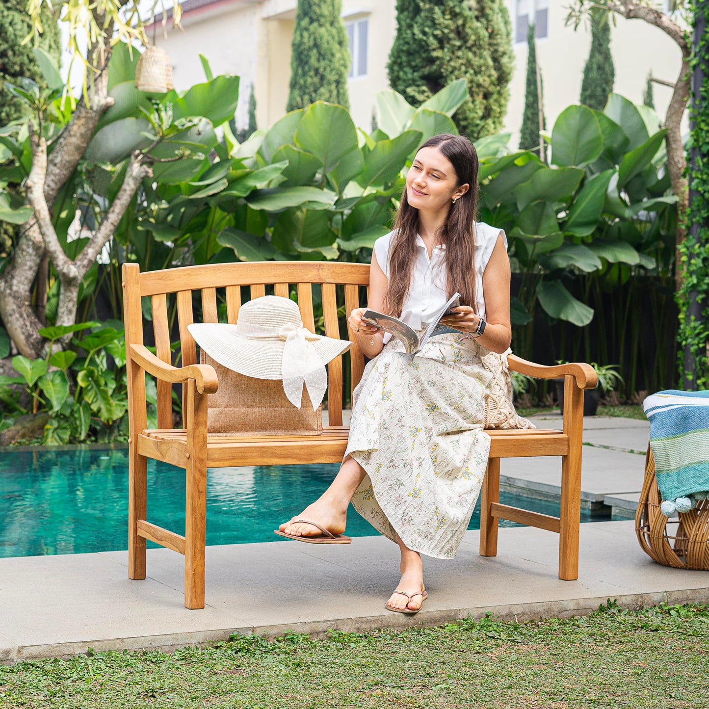 Cambridge Casual Arie 4-Foot Teak Wood Outdoor Garden Bench – Weather-Resistant Wooden Patio Bench for Porch, Deck, Lawn, Backyard, or Balcony – Stylish and Durable Seating