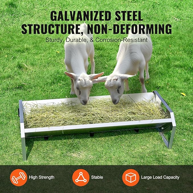 VEVOR Livestock Feeding Trough, 22 Gallon Capacity, 45" Hay Feeder, Heavy Duty Steel Livestock Trough, Galvanized Steel Sheep Feeder Trough Feeding up to 10 Goats for Horse Sheep Hog Farm Sheds Pen