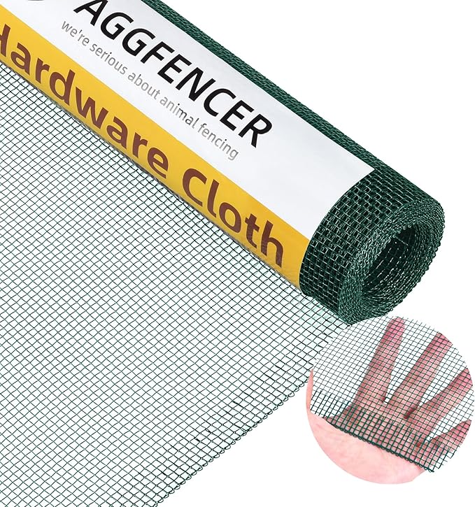 16in x 10ft Green Hardware Cloth 1/8 inch 27Ga PVC Coated Wire Mesh Vinyl Coated Galvanized Wire Mesh Screen Roll, Welded Metal Chicken Wire Fencing, for Garden Plant Fencing Bee Screen