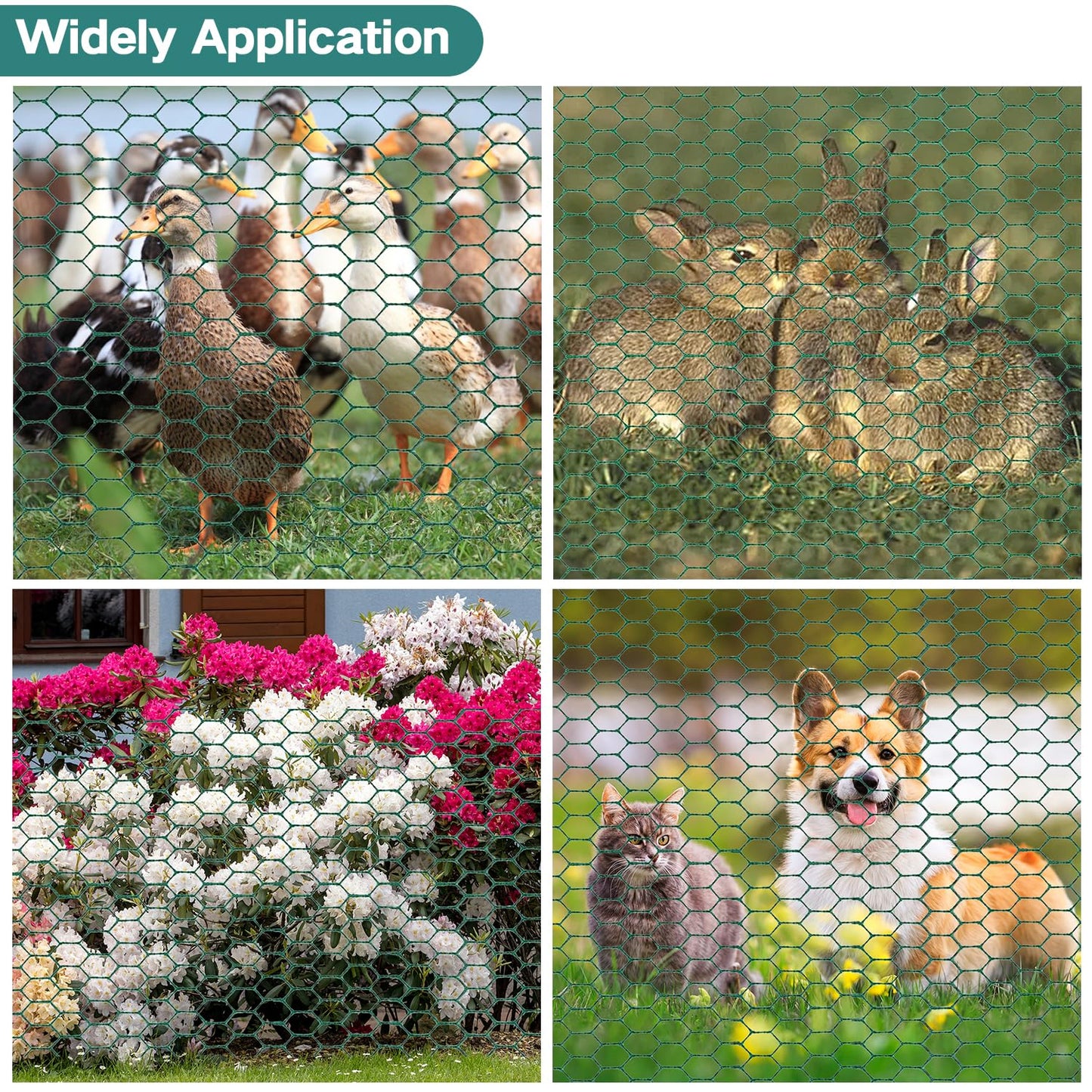 Chicken Wire for Floral Arrangements, 0.6 Inch Hexagonal Green Floral Chicken Wire Mesh, PVC Coated Chicken Wire Fence Netting for Crafts Poultry Garden(15.7 x 157 inches)