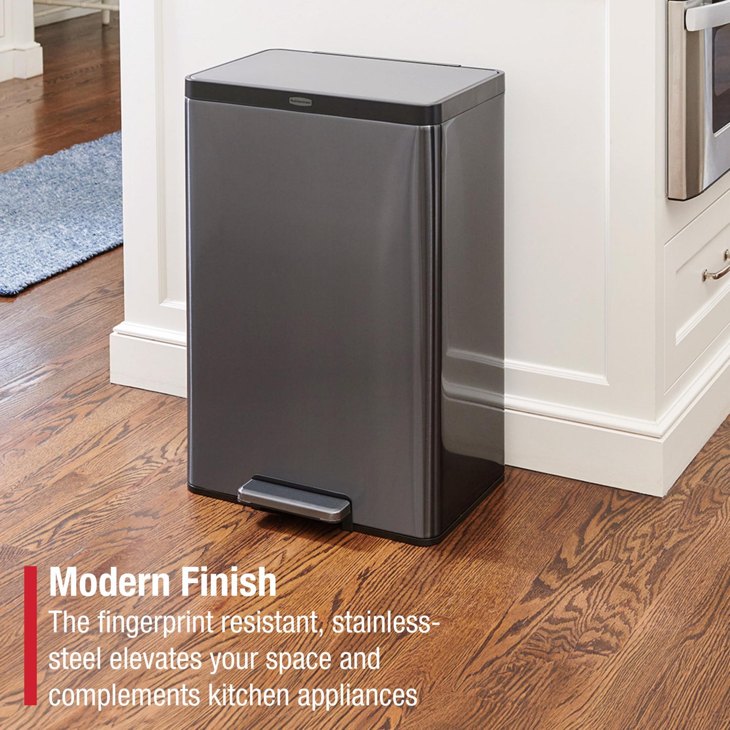 Rubbermaid Elite Stainless Steel Metal Dual Stream Step-On Trash, 10.5-Gallon, Charcoal, Wastebasket Home/Kitchen, Trash and Recycle Bin Combo