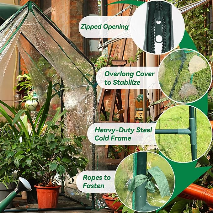 Gardzen Mini Greenhouse with Waterproof Bottom, Portable Green House with Strong Metal Frame, Small Green House for Outside and Inside Use,36.2"(L) x36.2(W) x59.5(H)