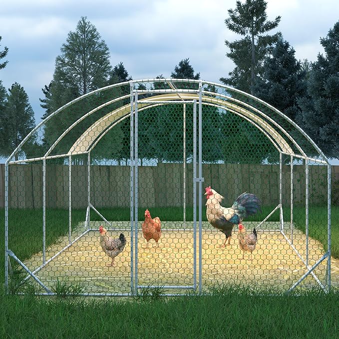 Large Metal Chicken Coop, Walk-in Chicken Run Pen with Waterproof Anti-UV Cover, Dome Roof Poultry Cage for Outdoor, Backyard, Farm (9.84'L x 19.68'W x 6.56' H)