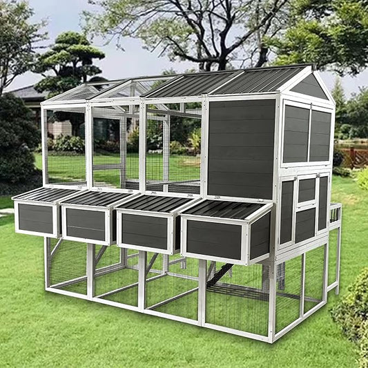 3-Tier Large Wooden Chicken Coop for 8-10 Chickens,Outdoor Walk-in Chicken Coop House with Run&Nesting Boxes,Hen House Poultry Pet Habitat Hutch Cage W/Pull Out Trays&Wire Fencing(95"×80"×83")