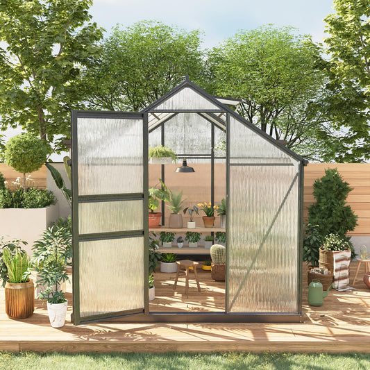 6*8 FT Outdoor Walk-in Greenhouse, Polycarbonate Green House, Heavy Duty Greenhouse with Vented Roof Window, Windproof Aluminum Frame, Suitable for Outside Gardening, Backyard, Patio
