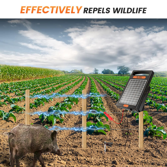 24 Hour Solar Electric Fence Charger, 10 Miles, Up to 10200v Output Range Electric Fence Charger, 0.18J Portable Energizer with Rechargeable Solar Panel for Livestock & Predator Protection