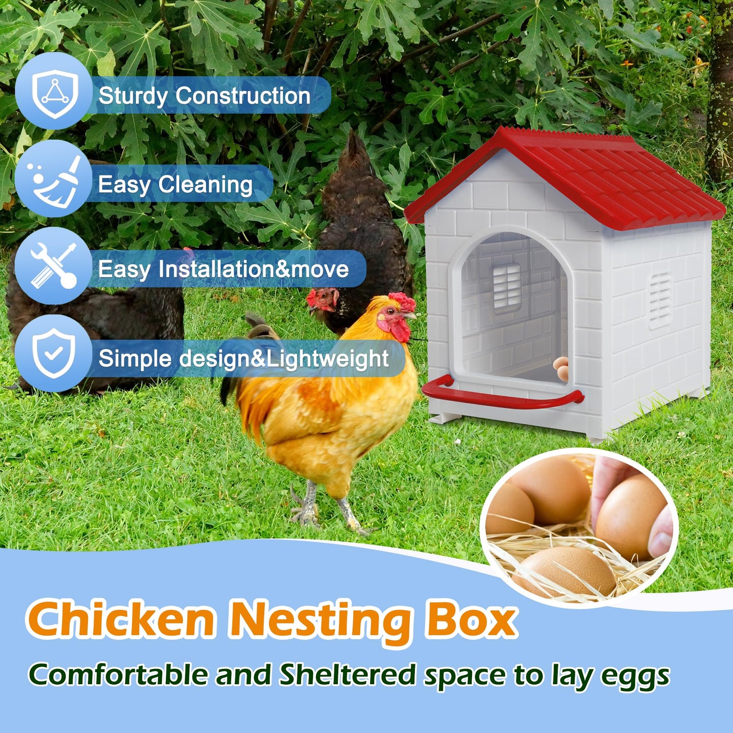 Nesting Boxes for Chicken, Plastic Compartment Chicken Nesting Boxes Coop for Laying Eggs for Hens, Ducks and Poultry