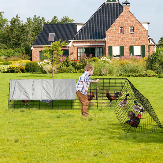 Garvee Metal Chicken Coop with Run - Outdoor Portable Chicken Tractor with Waterproof Cover, Predator-Proof Poultry Enclosure for Hens, Ducks, Rabbits