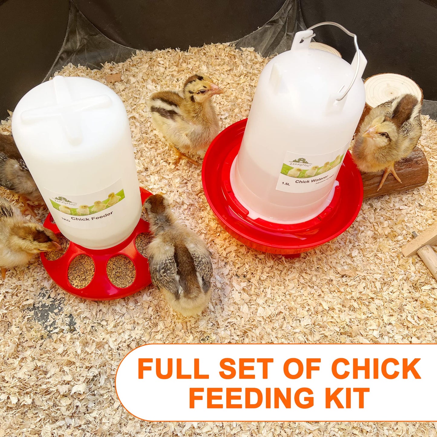 ZenxyHoC Chick Feeder and Waterer Set, 0.3 Gal Feeder and 0.4 Gal Waterer with 3 Adjustable Heights