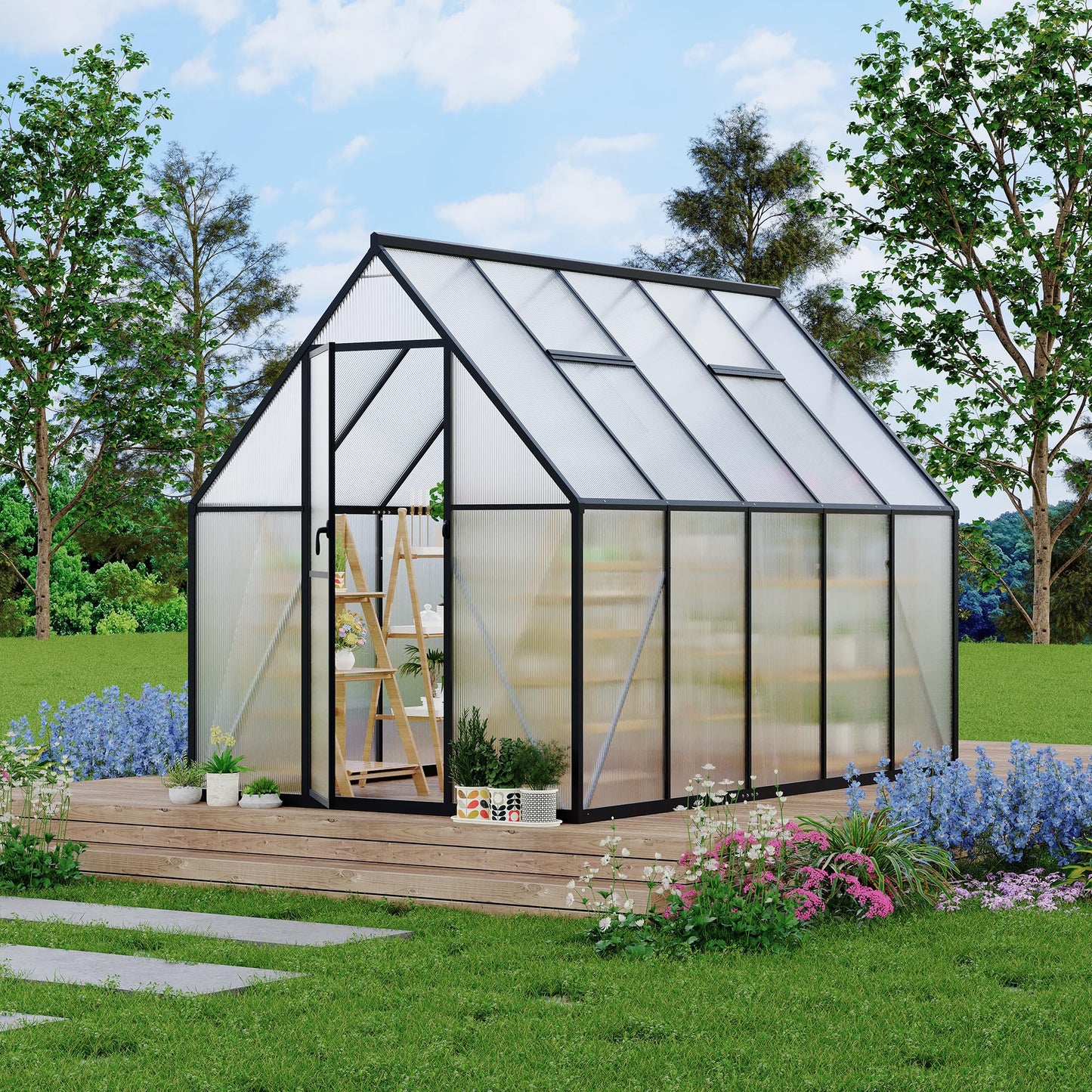 6'x9' Aluminum-Framed Polycarbonate Greenhouse, Heavy Duty Polycarbonate Greenhouse with Quick Setup Structure and Roof Vent, Large Enhanced Aluminum Green House Kit for Outdoors