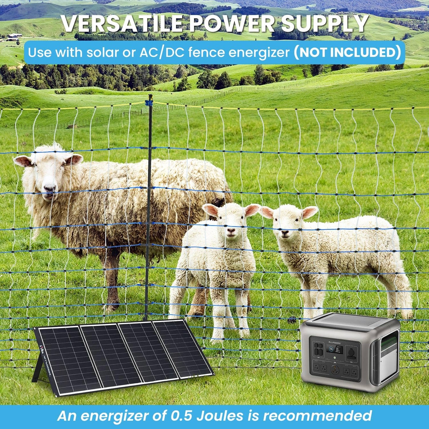 Electric Poultry Netting, 42" H x 164'L Electric Anti-Predator Poultry Fence, PE Net Fencing Kit with 14 Posts Double Spiked, Movable Livestock Nets for Chickens, Ducks, Geese, Sheep and Other Poultry