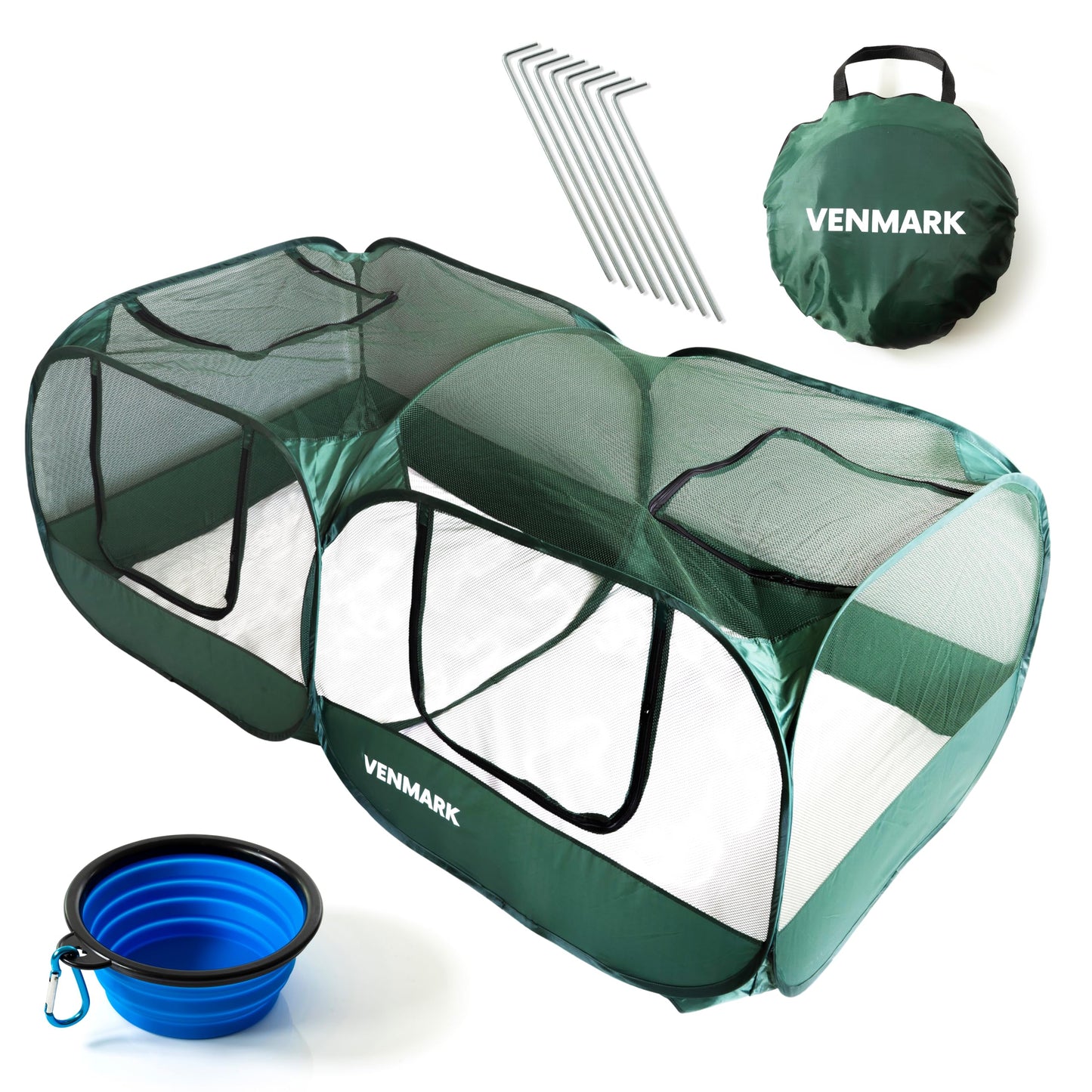 Venmark Portable Chicken Coop - Small Animal Playpen and Pop Up Chicken Coop Run - Transparent Breathable Mesh Net and Foldable - Complete with Collapsible Food/Water Bowl