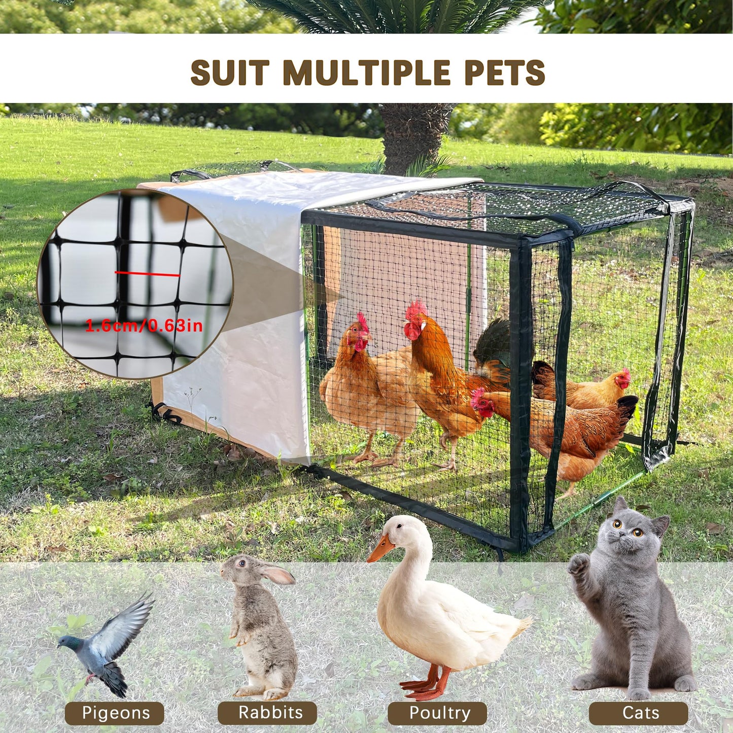 Chicken Coop with Waterproof Cover 4.4 * 2.2 * 2.2 FT Portable Poultry Cage Chicken Runs House Pen Cage Tarp for Outdoor Backyard Farm Use, Suitable for Chickens, Ducks, Quails and Cat