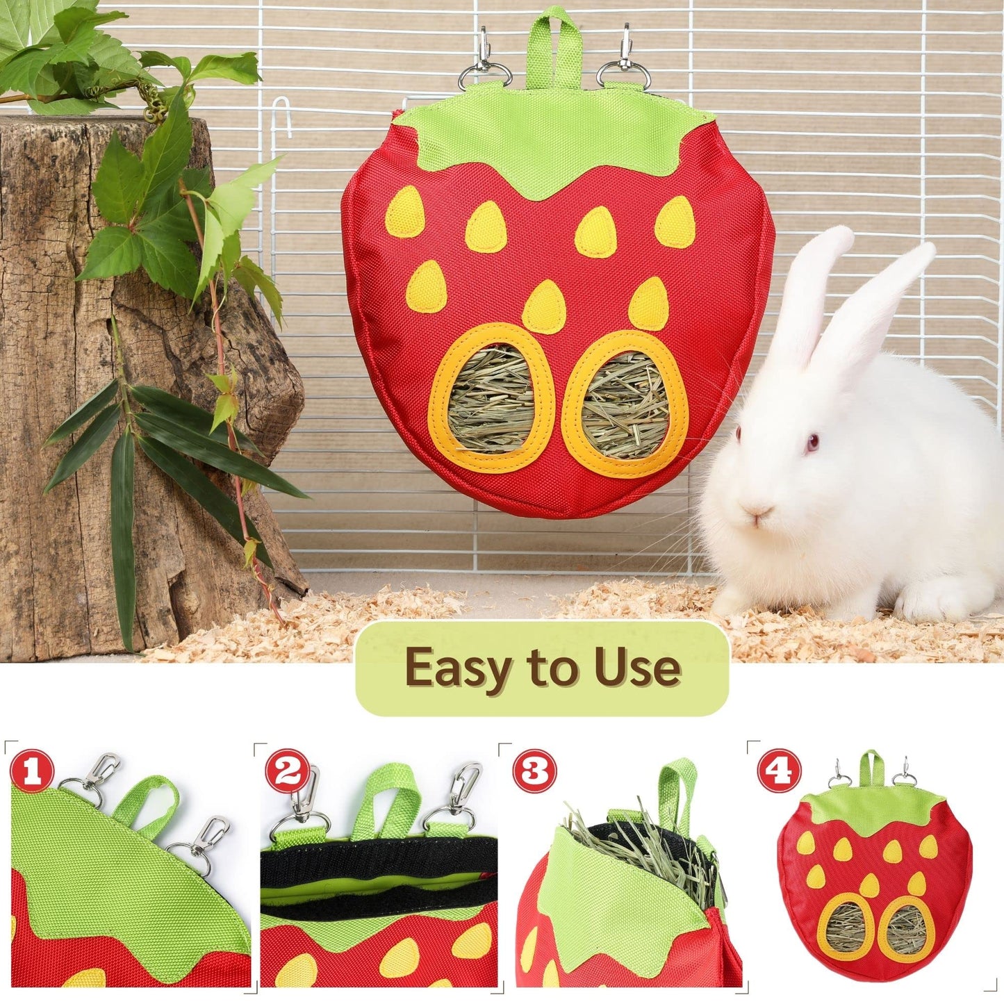 JanYoo Rabbit Hay Feeder Bag for Cage Guinea Pig Timothy Hay Dispenser Storage Manger Hanging Large Less Waste for Bunny